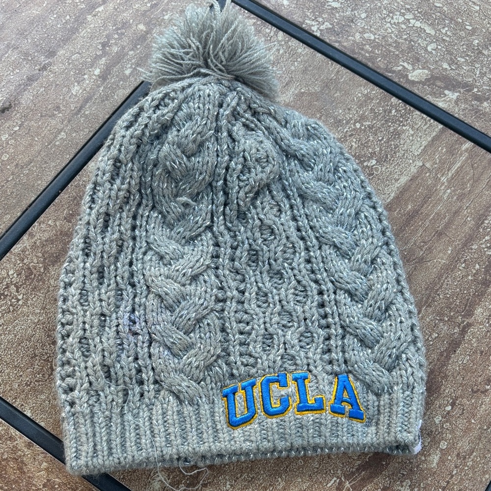 UCLA Gray Cable Knit Pom Beanie